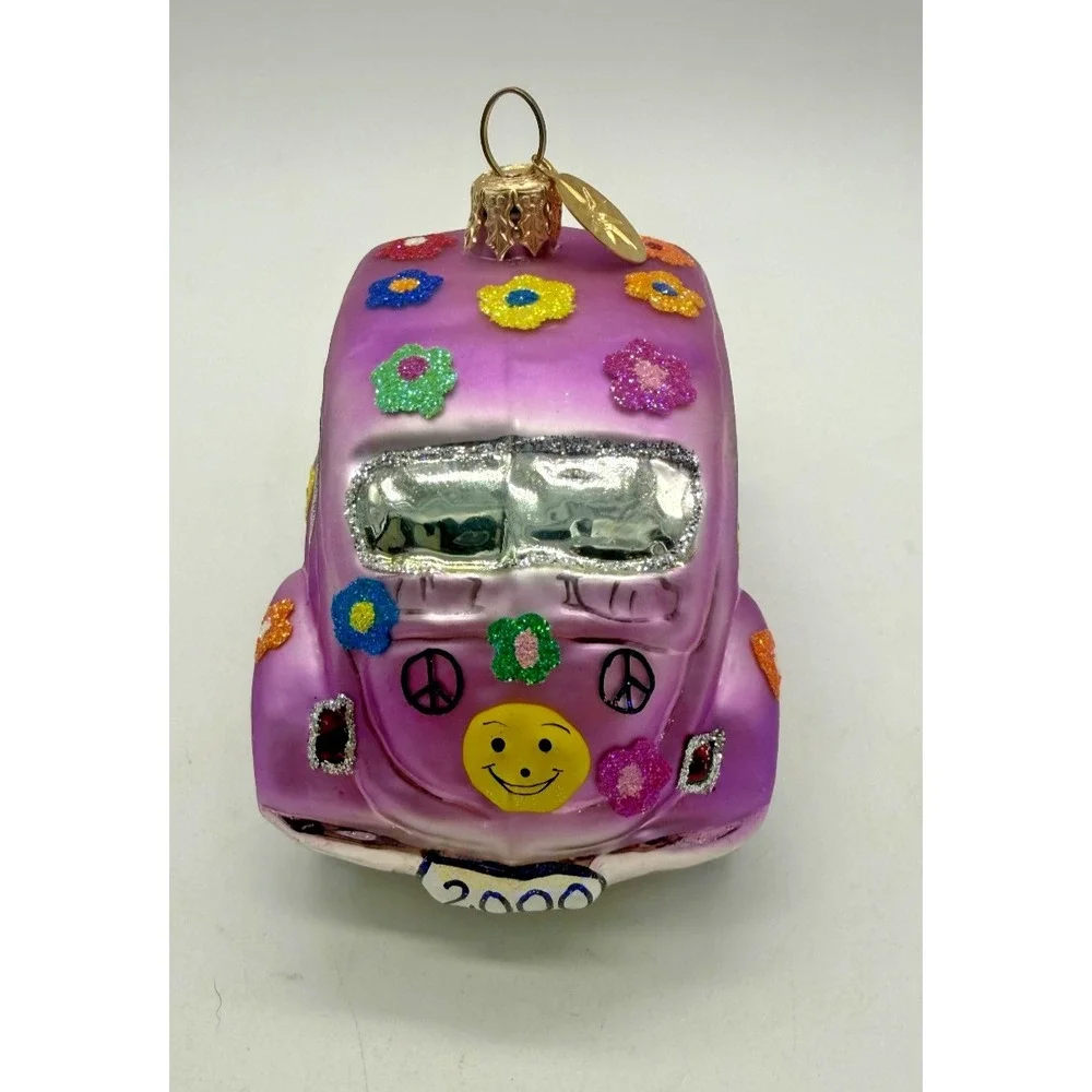 2000 Christopher Radko Volkswagen Pink Glass Love‎ Bug Christmas Ornament